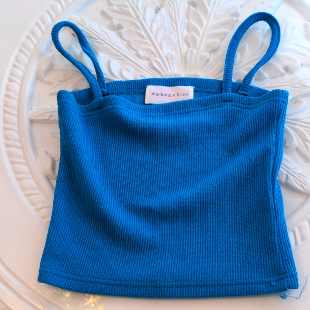 Blue Ribbed Tank Top, One Size - Picture 4 of 7